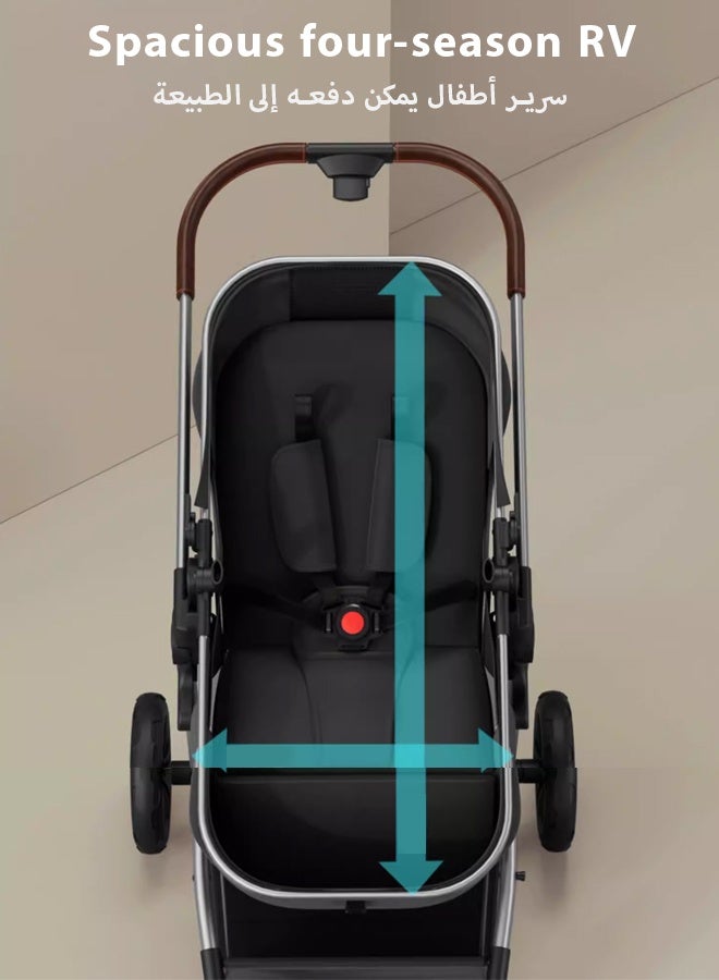 كيديليو عربة أطفال 3 في 1، مقصورة سفر متعددة الوظائف للمواليد الجدد، عربة أطفال قابلة للطي بيد واحدة للرضع، عربة أطفال مرتفعة للأطفال الصغار بعجلات مطاطية، طبق طعام، حصيرة تبريد، ناموسية، وغيرها من الملحقات - Image 4